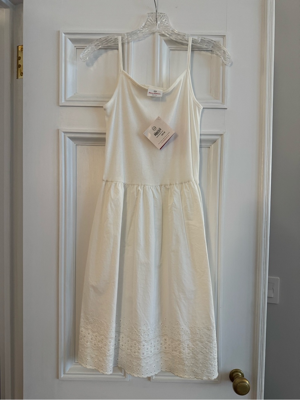 Hanna Andersson Cream Eyelet Hem Spaghetti Strap Dress